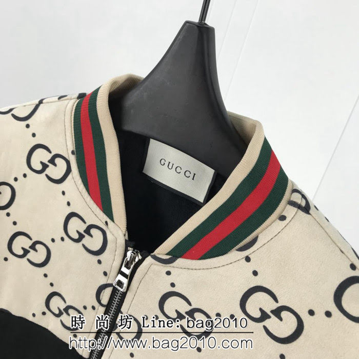 GUCCI古馳 18ss秋冬新款 雙G小logo 羅紋拼色鹿皮絨 加絨夾克外套 情侶款 ydi1948